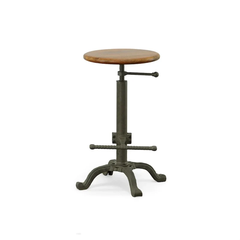 Adjustable Height Stool - Wood Seat with Cast Iron Base (Chestnut)