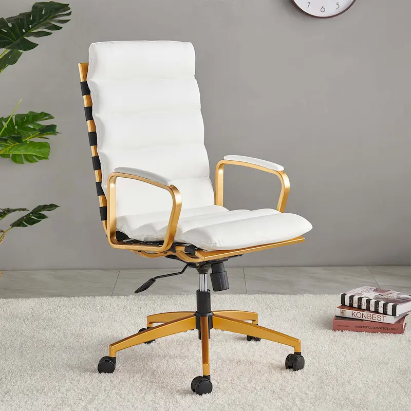LUXMOD Office Chair Faux Leather Gold Frame Adjustable and Swivel