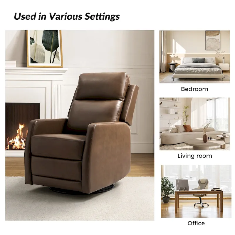 Modern Faux Leather Manual Rocking Swivel Recliner with Wingback