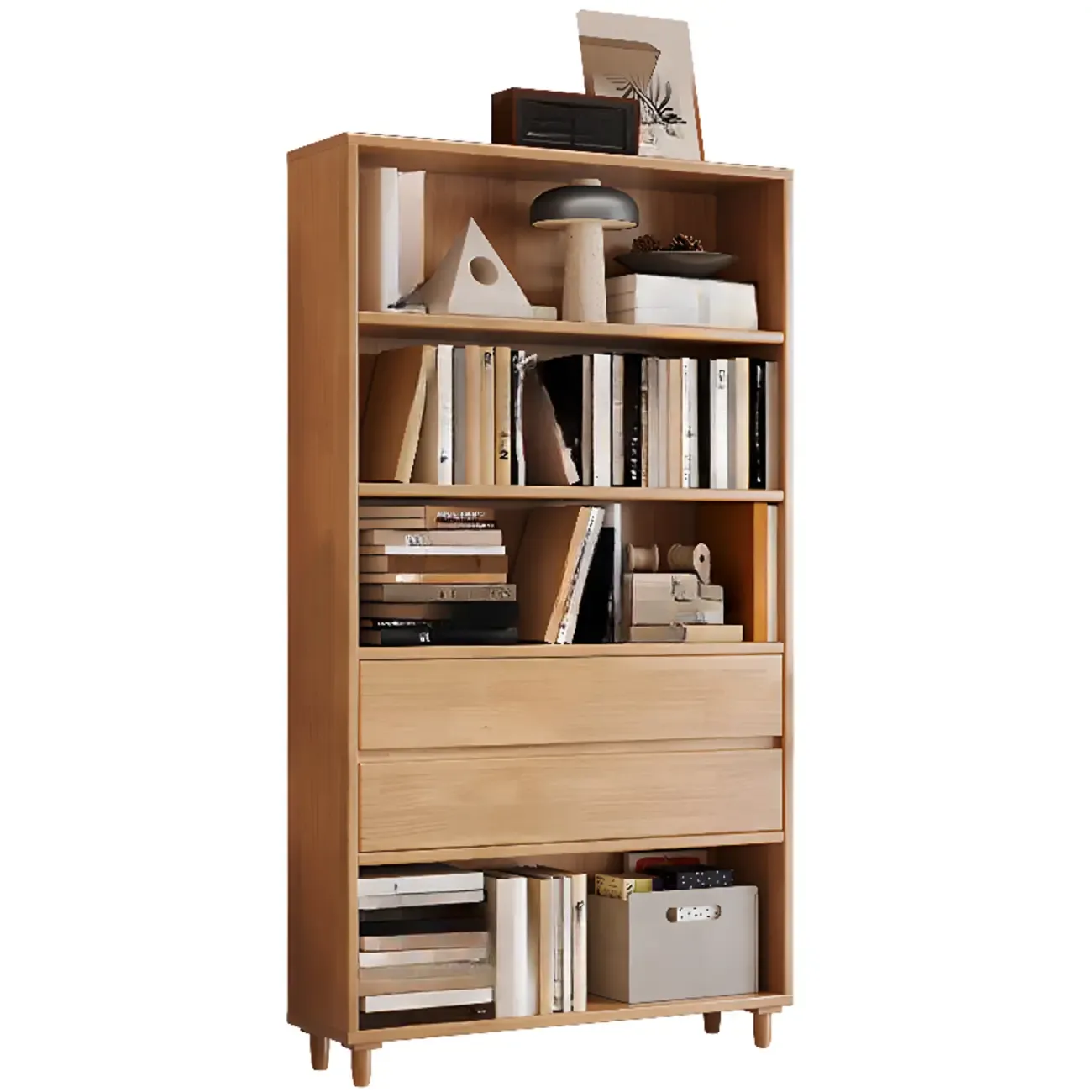 Spacious Versatile Vertical Brown Wood Bookcase with Drawers