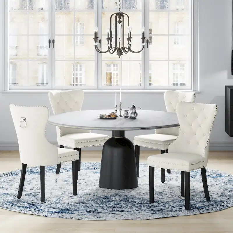 Tufted Wingback Dining Chair with Nailhead and Ring Pulls