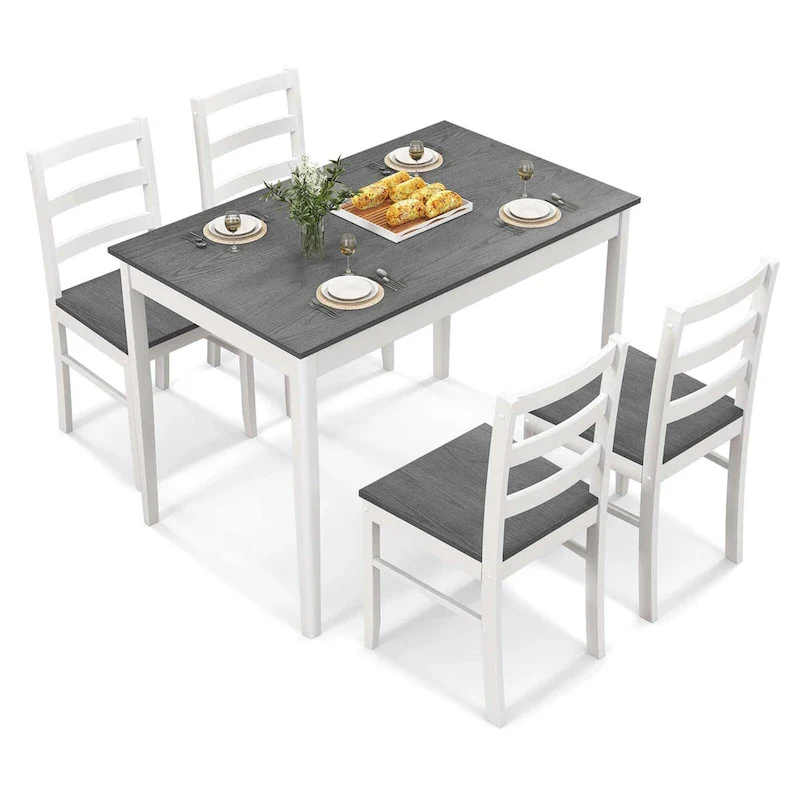 Costway 5-Piece Dining Set Solid Wood Kitchen Furniture with