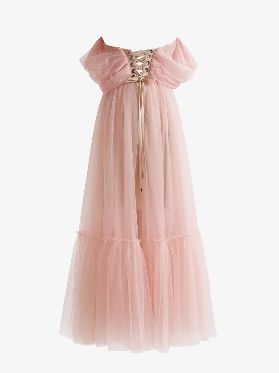 A-Line Rose Pink Tulle Sweetheart Tea-Length Prom Dress