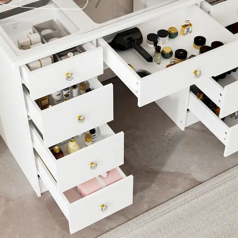 Soft-Close Adjustable Lighting Vanity Dresser Vanity Makeup Table