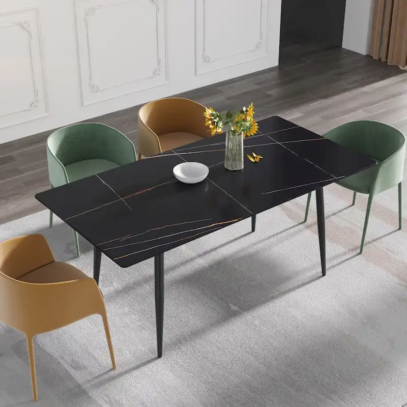 Black/White Sintered Stone Rectangle Dining Table for 6–8, X-Base