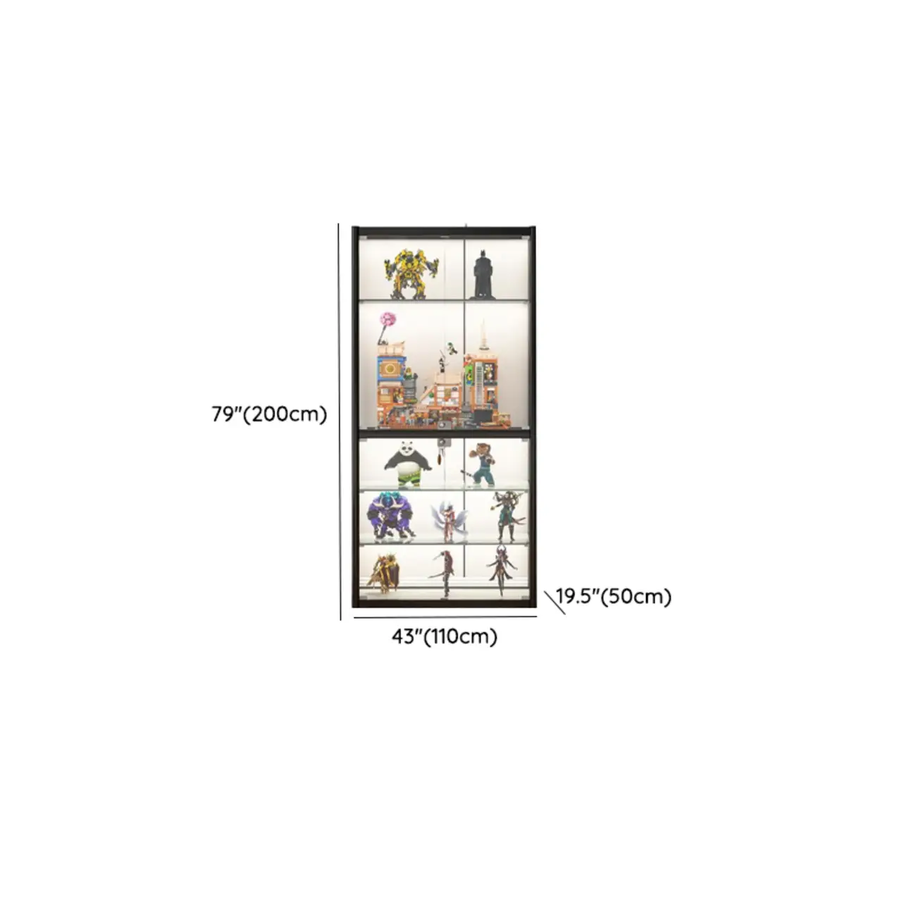 Adjustable Black Metal Shelf Glass Display Cabinet