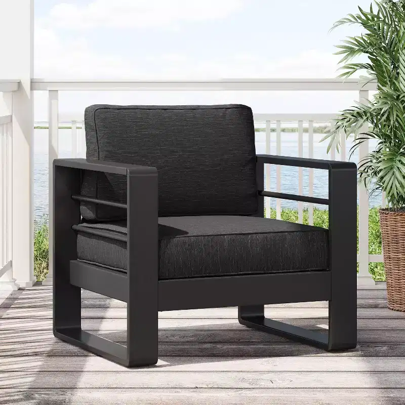 Christopher Knight Home Maya Bay Outdoor Club Chair with Cushions Aluminum Black/Dark Gray