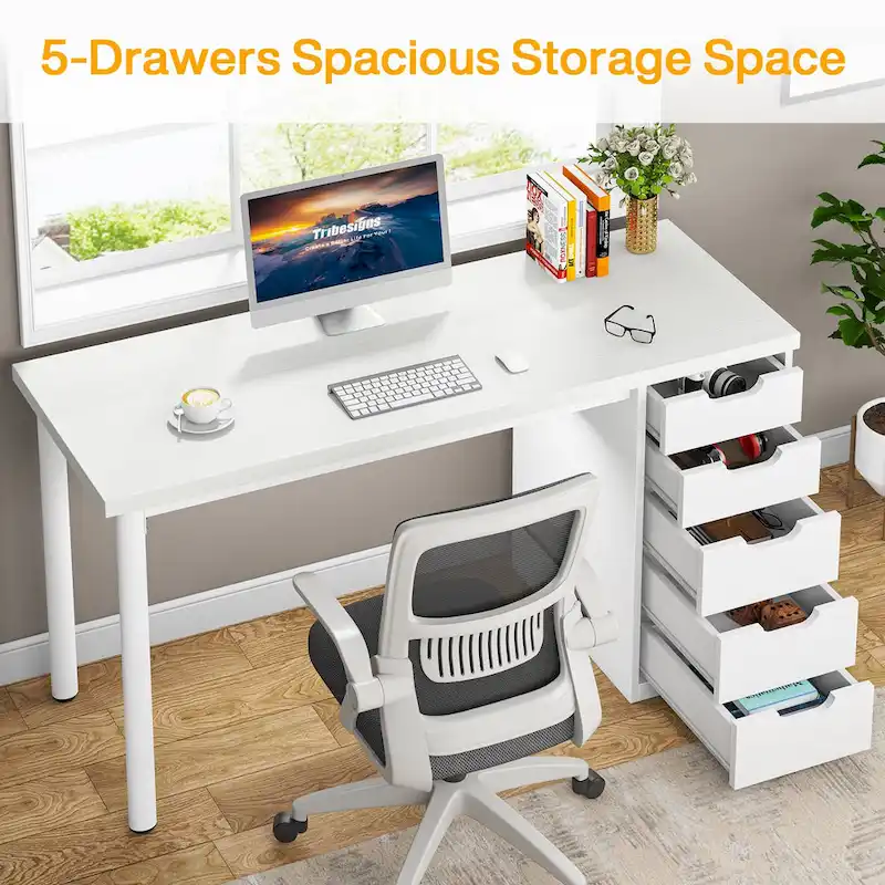 Modern Computer Desk Study Writing Table with 5 Drawers