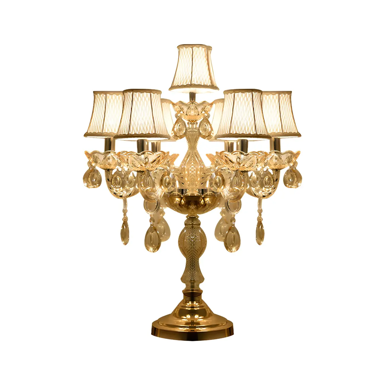 Luxury Gold Multi-Light Crystal Candelabra Table Lamp