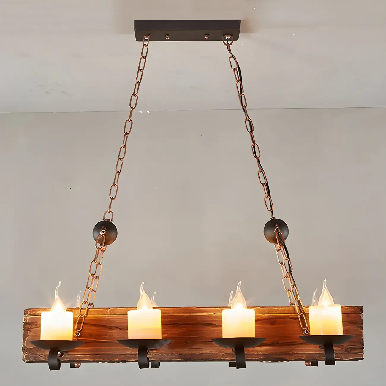 Industrial Brown Wood 8-Light Kitchen Pendant Light