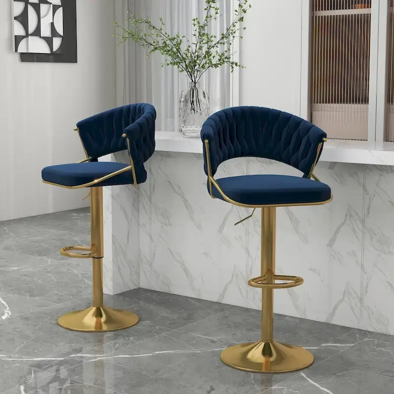 Set of 2 Bar Stool Adjustable Height with Swivel Seat