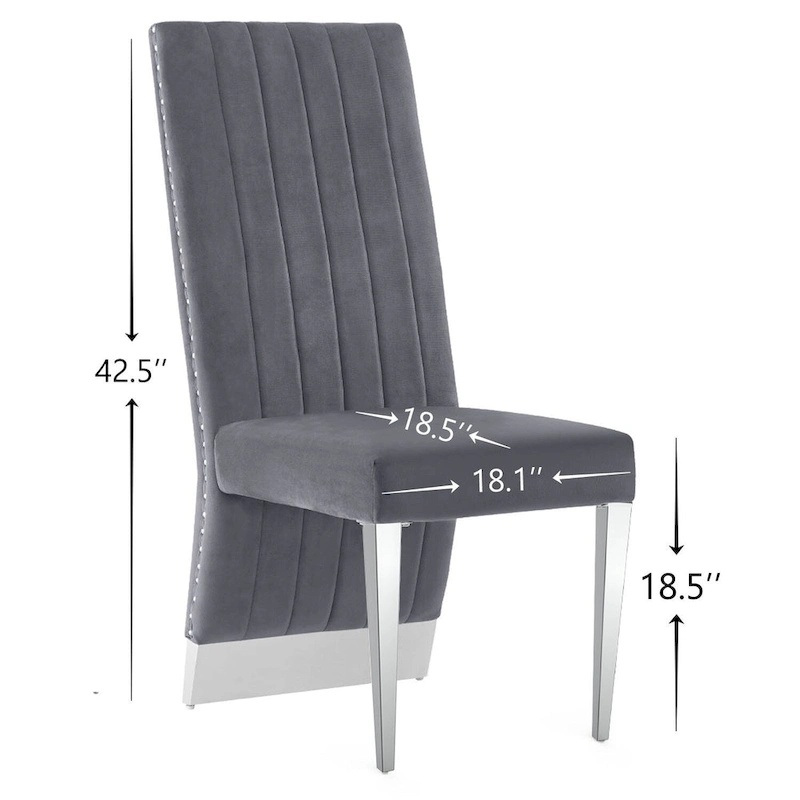 Modern Channel High Back Dining Chairs with Nailhead Trims and Polished Metal Legs