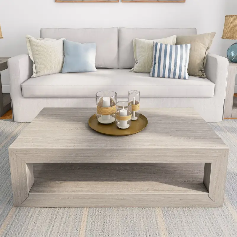 Plank and Beam Modern Rectangular Coffee Table with Shelf