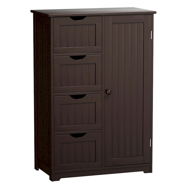 Gymax Wooden 4 Drawer Free Standing Bathroom Floor Cabinet Adjustable - See Details
