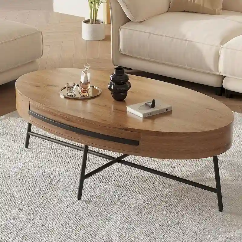 Modern Center Oval Coffee Table with Drawer - N/A