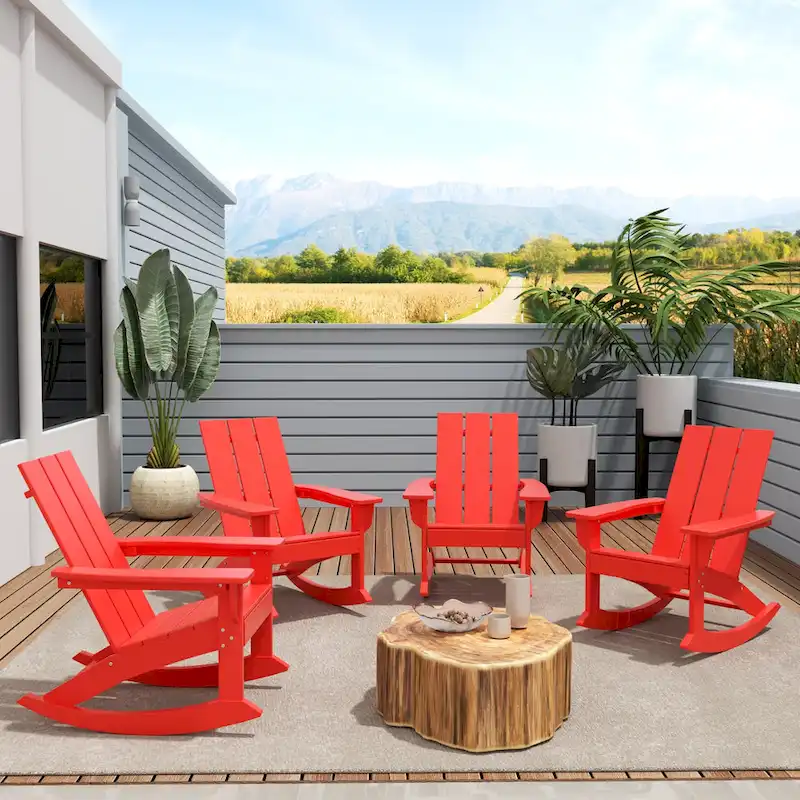 Polytrends Shoreside Modern Eco-Friendly All Weather Poly Adirondack Rocking Chairs (Set of 4)