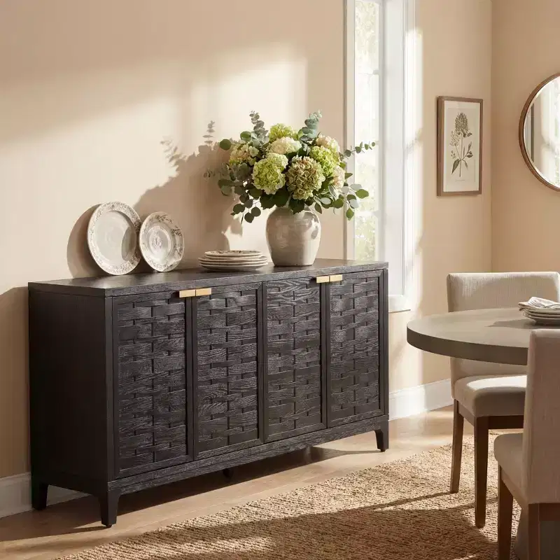 Christopher Knight Home Gree 59'' Mid-Century Modern 3D Woven 4-Door Sideboard Cabinet