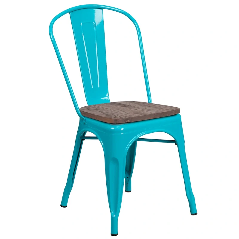 Crystal Teal-blue / Purple / Copper / Mint Green Metal Stackable Bistro Chair, Single