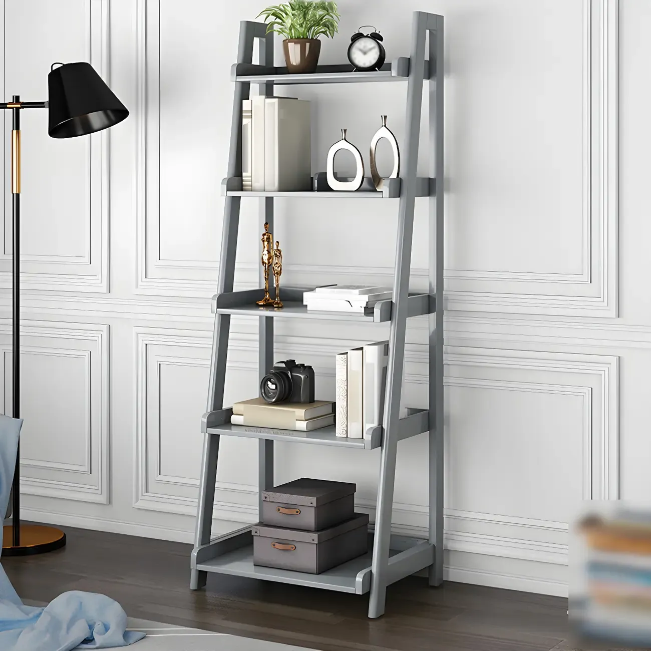 Narrow Wood Open Back Vertical Ladder Bookshelf