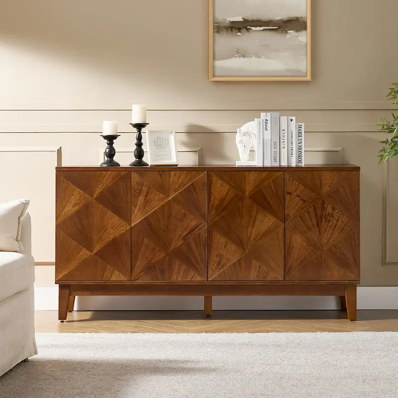 Ofelia Mid-century 60 Wide Geometric Patterned Sideboard with Adjustable Shelves by HULALA HOME