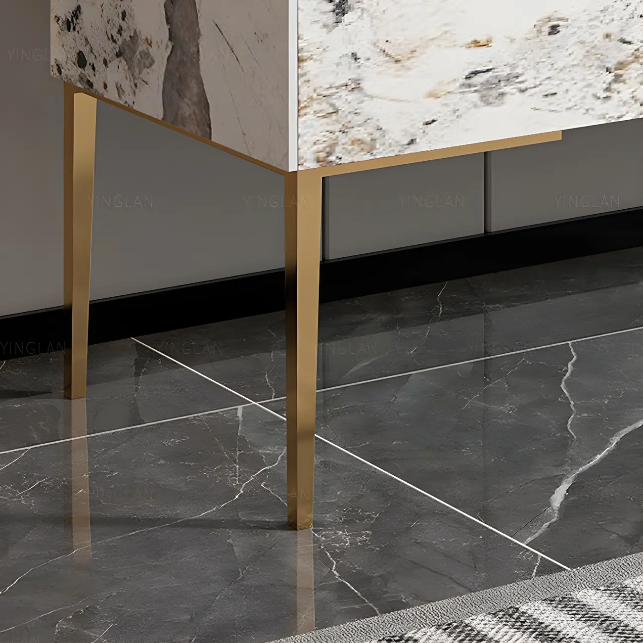 Artistic White Stone Top Buffet Table with Drawers