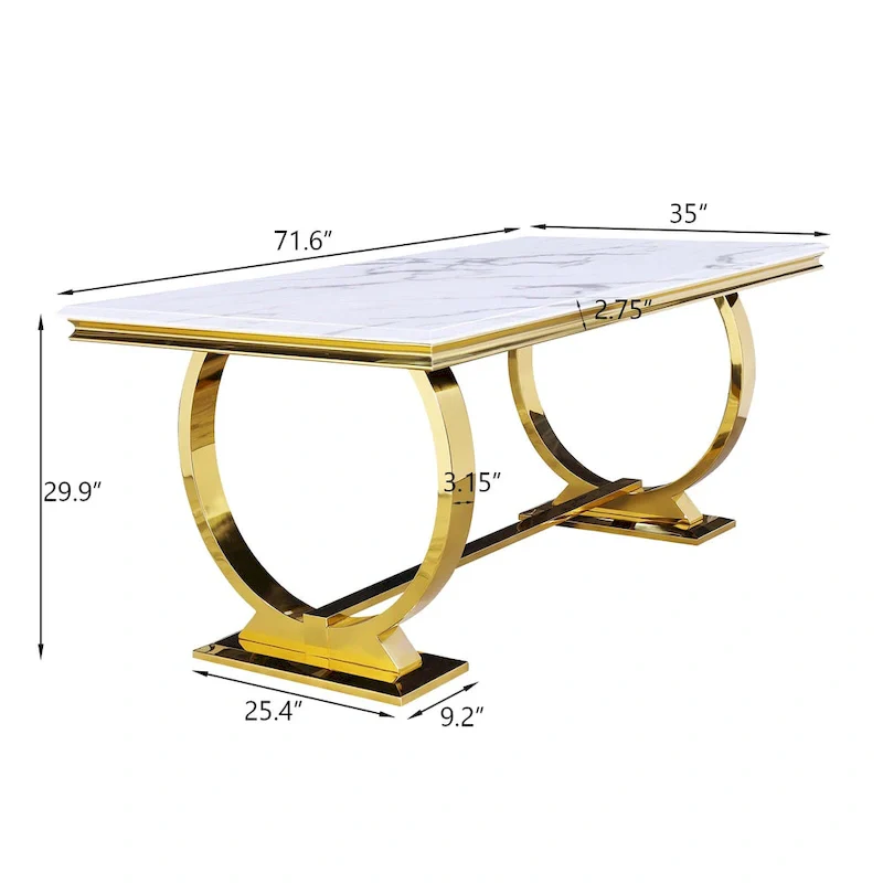 Modern Dining Room Table with Stainless Steel Metal U-Base