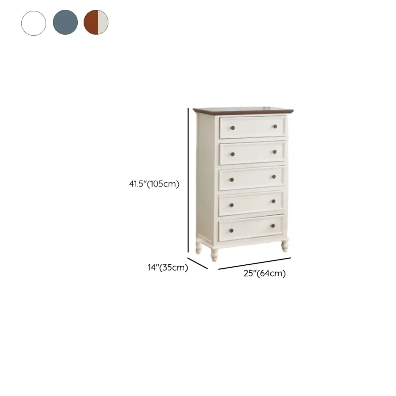 French Square White Wooden 7-Drawer Chest