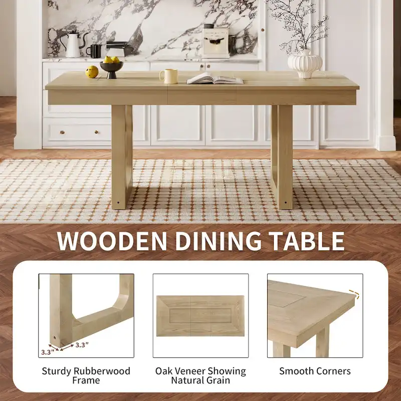 5 Piece Extendable Dining Table Set, Farmhouse Extendable Table with 18 Move Leaf