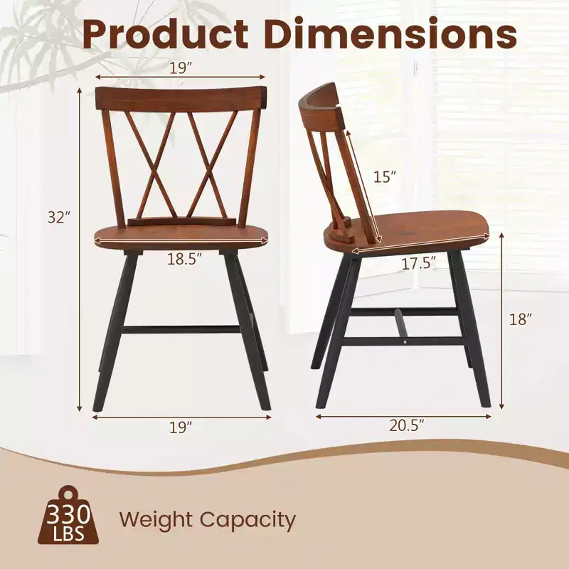 Costway Dining Chairs Set of 2/4 Farmhouse Kitchen Chair with Rubber Wood Frame,