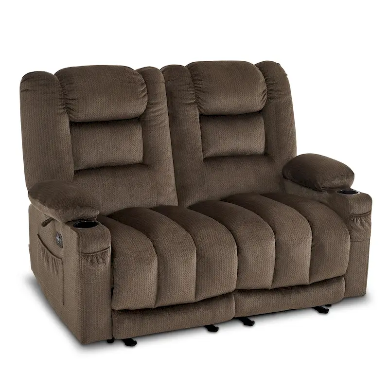 Power Reclining Loveseat Sofa with Heat and Massage, Fabric PR648