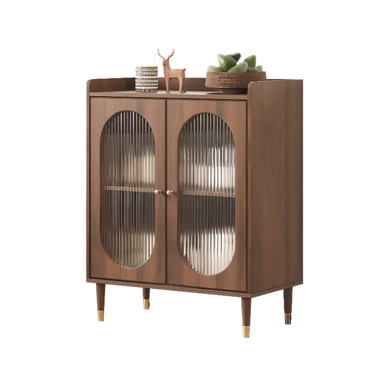 Retro Wooden Living Room Cabinet with Glass Door & Drawers