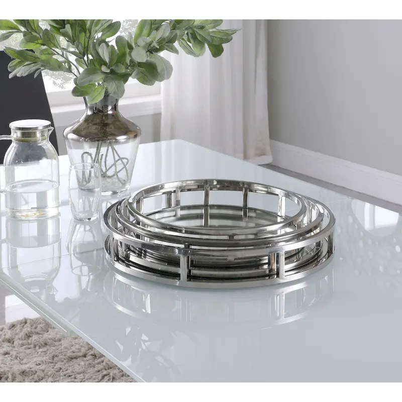 Somette Round Stainless Steel Mirrored Nesting Trays - 19 inch Nesting