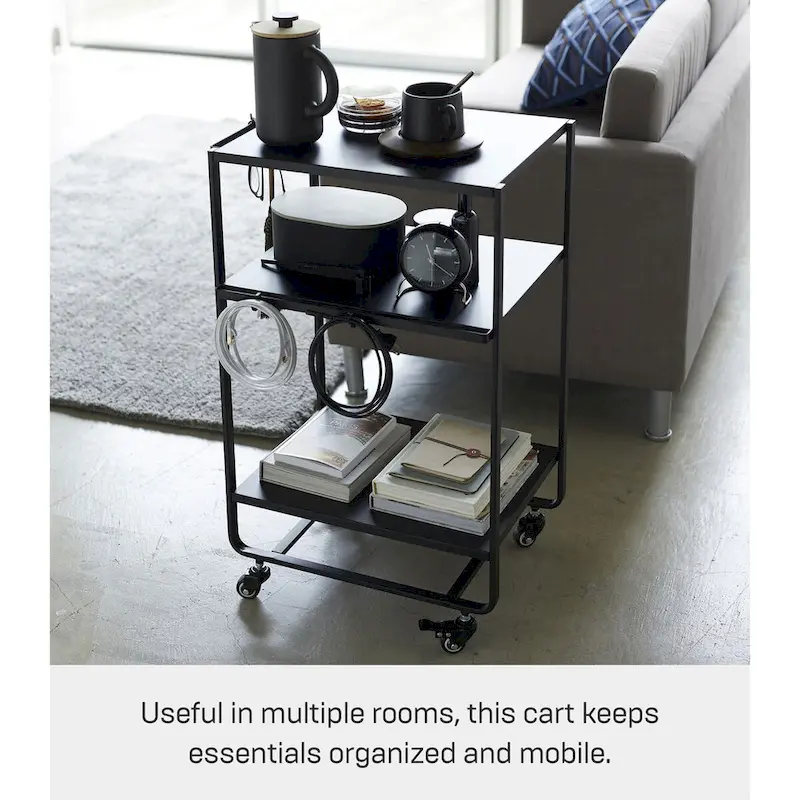 Yamazaki Home Rolling Utility Cart, Steel, Wheels - L 19.29 x W 14.96 x H 32.09 inches