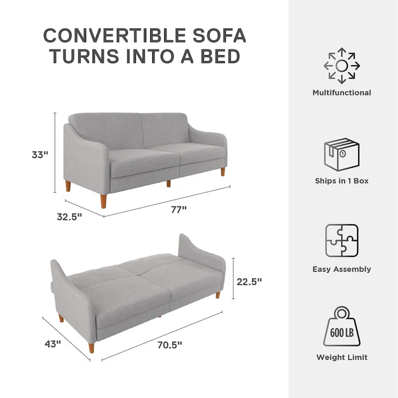 Convertible Coil Futon with Linen Upholstery