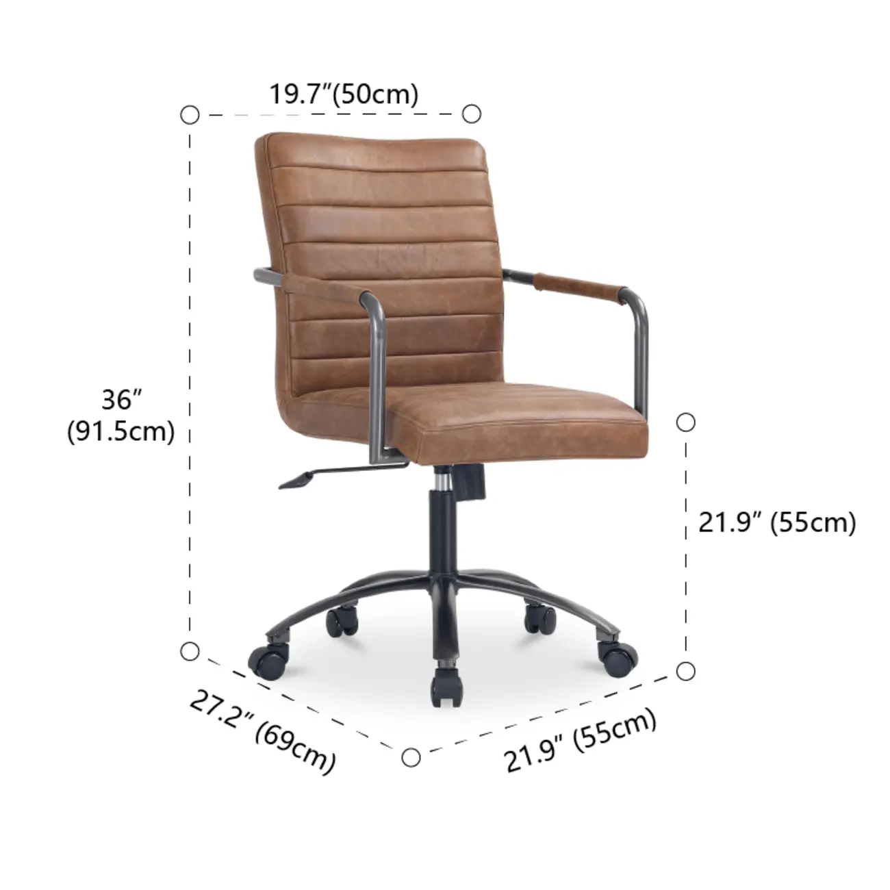 Mid-Back Genuine Leather Swivel Desk Chair with Arms