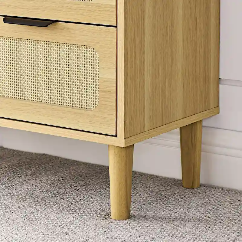 Modern Rattan Dresser Cabinet With Wide Drawers And Metal Handles