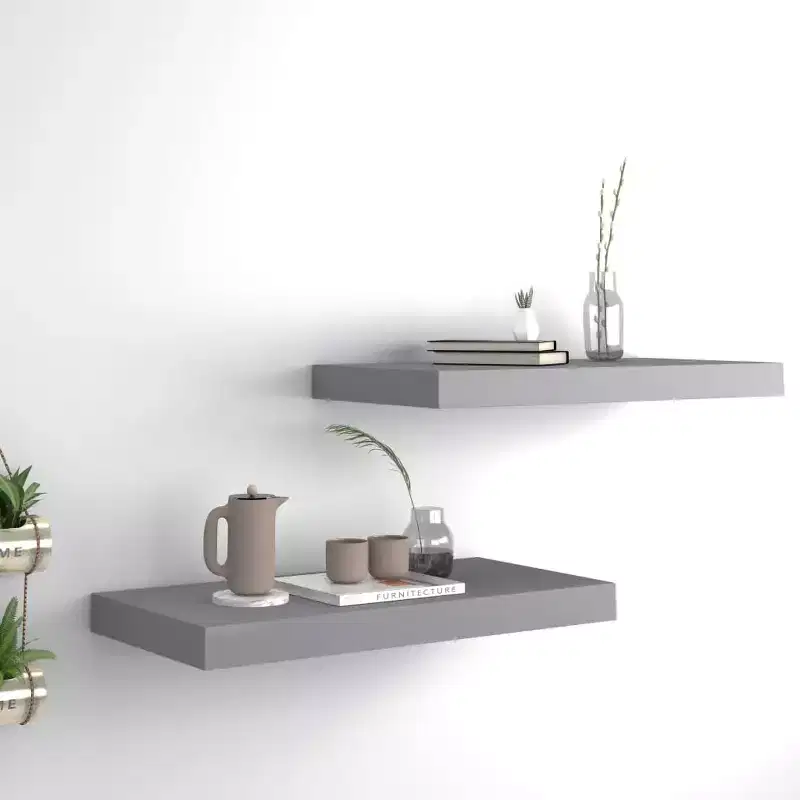 Wall Shelf Set of 2 Grey Honeycomb MDF, metal 19.7 x 9.1 in