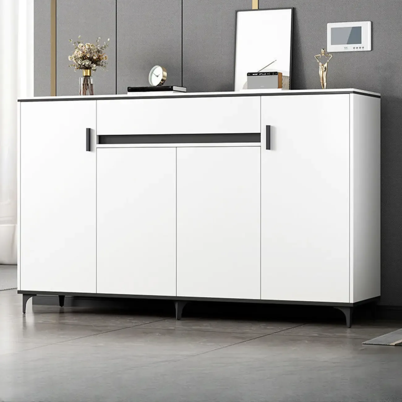 Minimalist Wooden White Kitchen Accent Cabinet with Doors