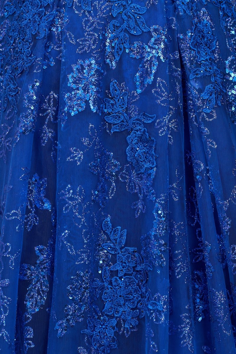 Royal Blue - A-Line Sequined Lace V Neck Long Prom Dresses