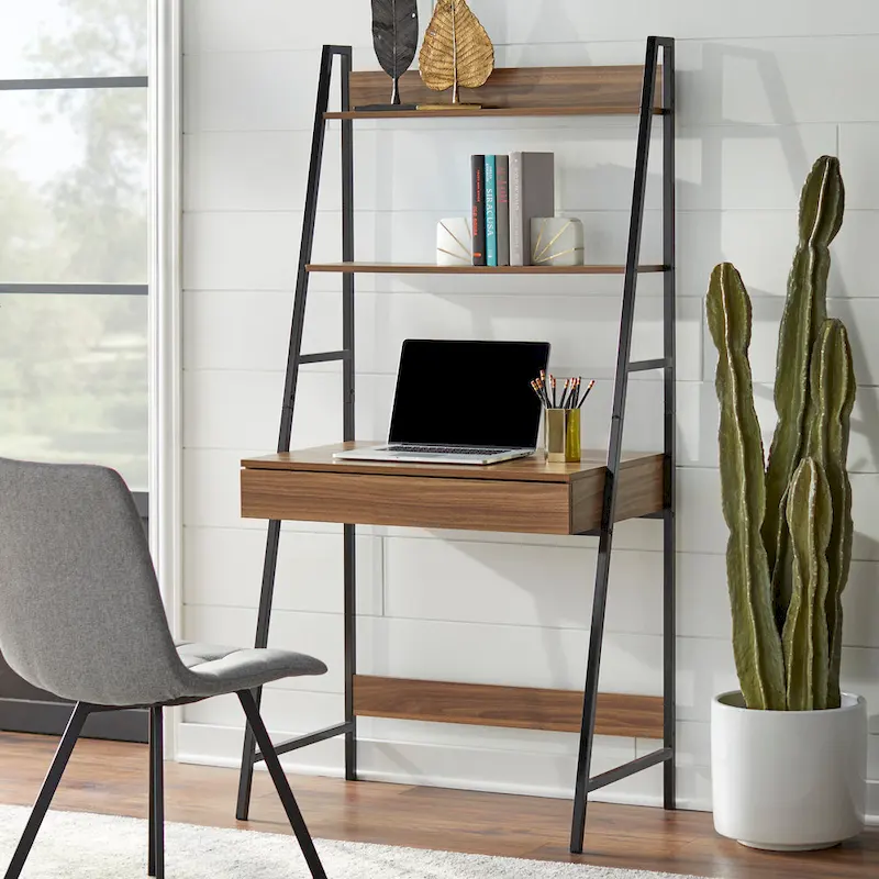 Ladder Desk with Open Shelves for Home Office