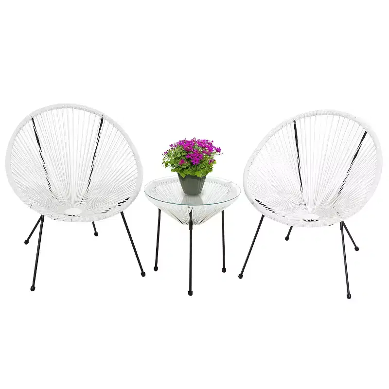 FDW 3 Piece Patio Bistro Set Acapulco Chair Set Stylish and Comfortable Patio Seating with Glass Table Outdoor Furniture Set for Patio Balcony, White