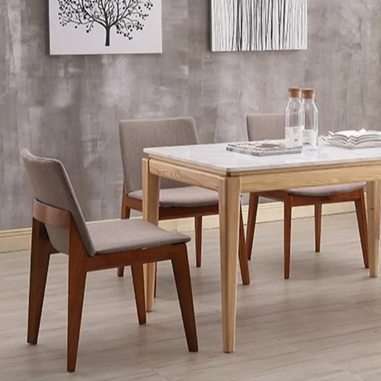 Modern Armless Upholstered Dining Chair with Wood Legs
