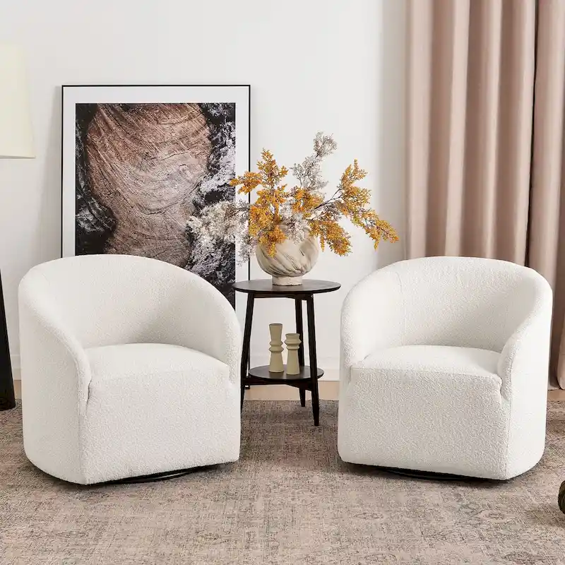 KINWELL 32 W Boucle Upholstered Swivel Barrel Armchair (Set of 2)