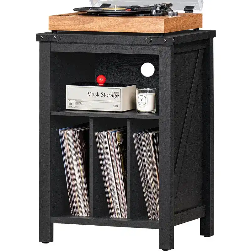 Record Player Stand with Vinyl Record Storage - 15.74 D x 19.68 W x 29.01 H