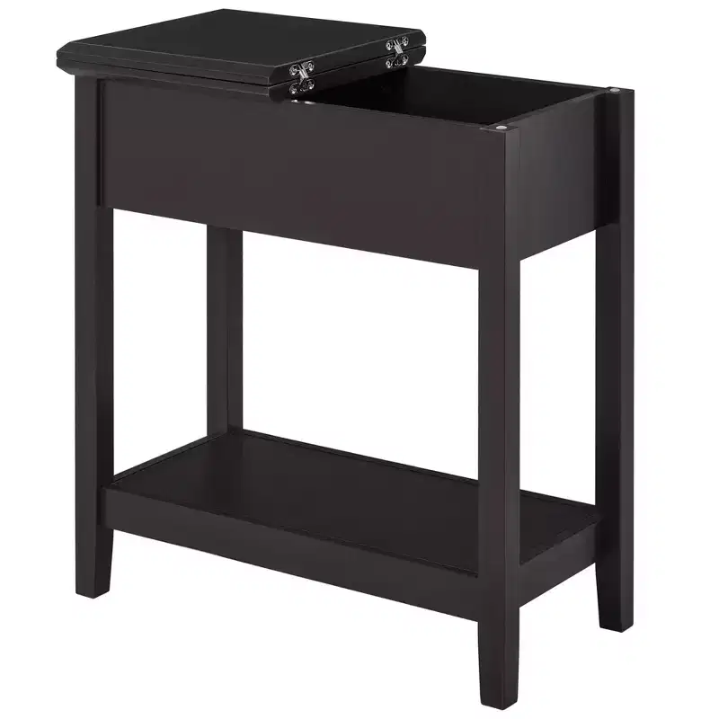 HOMCOM Dark Coffee Narrow End Table, Flip Top Side Table with Storage Cabinet Bottom Shelf for Living Room Office