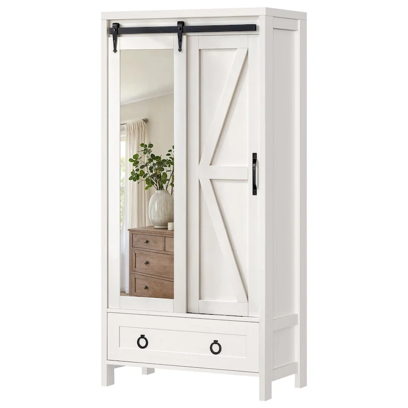 Tall and Wide Storage Cabinet with Doors and Full Length Mirror for Bathroom