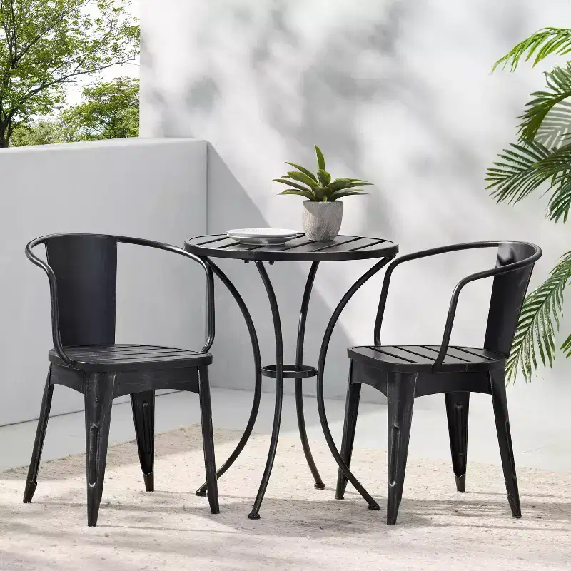 Christopher Knight Home Timotha 3 Piece Outdoor Modern Metal Round Patio Bistro Set with Open Slat Design