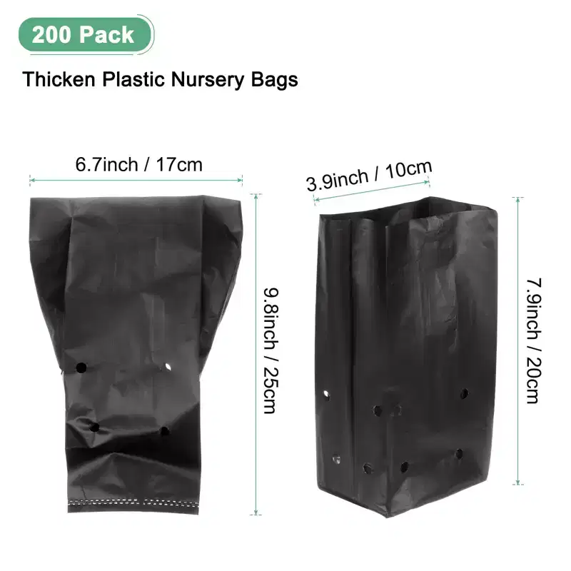 Unique Bargains Thicken Plastic Gardening Seed Plant Bags Nursery Growing Bags Black 200 Pcs