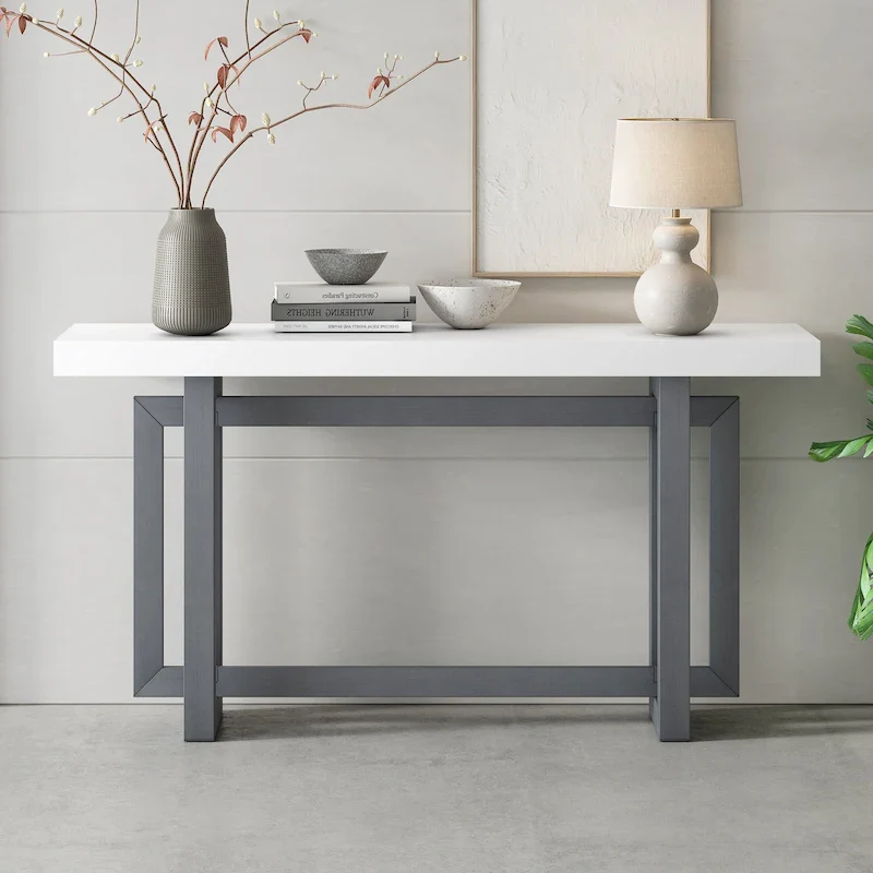 Console Table with Industrial-inspired Concrete Wood Top