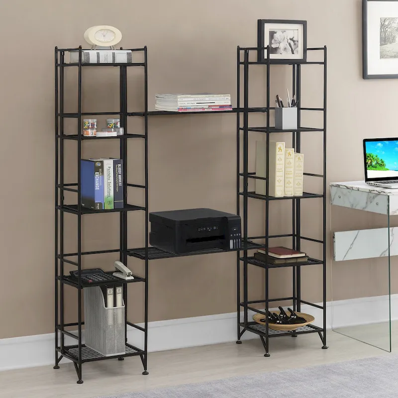 Black / White 5-Tier Folding Metal Shelving Unit, 4-Piece Set